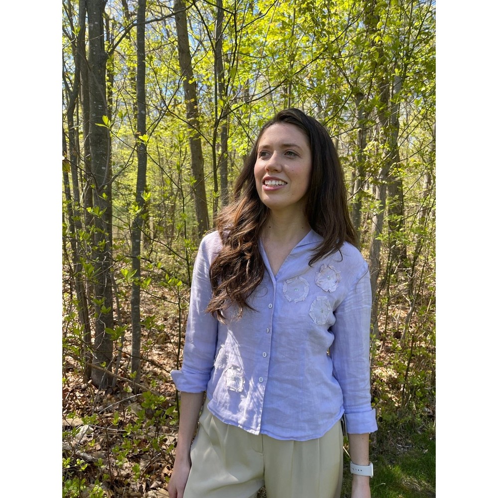 Vintage Y2K Lilac Colored Linen Blouse with Appliqué